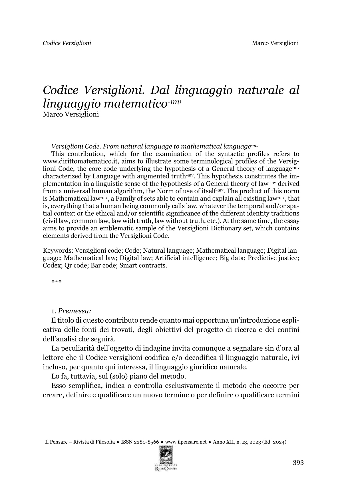 Versiglioni Code: from natural language to mathematical language-mv - Il Pensare