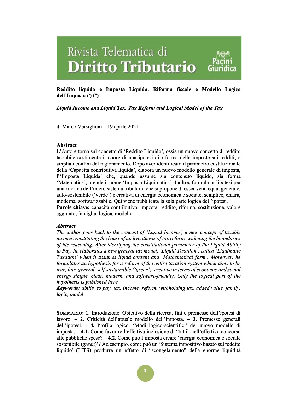 Liquid Income and Liquid Tax