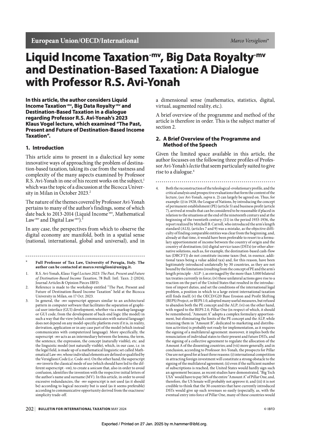 LIT BDR and destination based taxation - A dialogue with Professor R.S. Avi-Yonah BIT