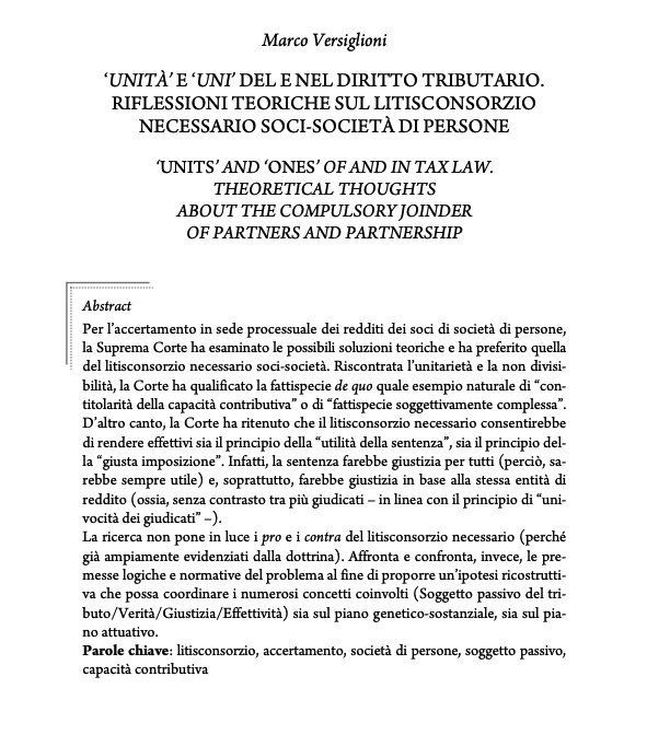 Unità e Uni del Diritto Tributario